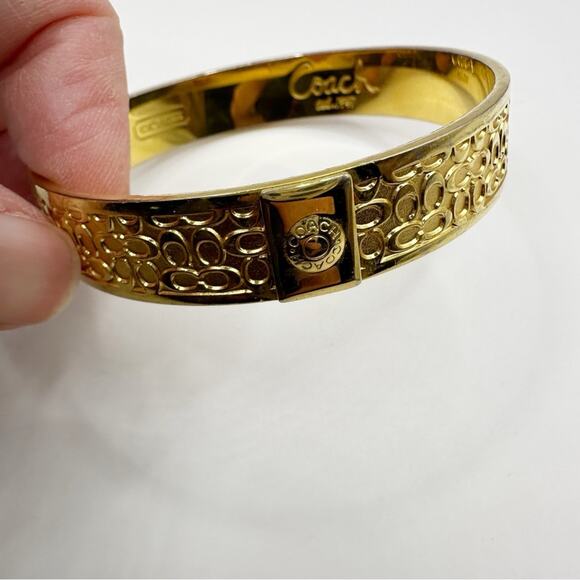Coach Designer Gold Monogram C’s Bangle Bracelet Minimalist Quiet Luxury C - Picture 10 of 12